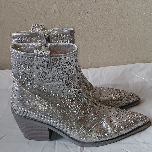 Silver Rhinestone Ankle Boots - Picture 2 of 6